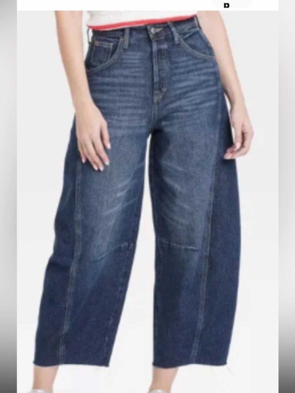 Midnight Wash Wide-Leg Barrel Crop Jeans